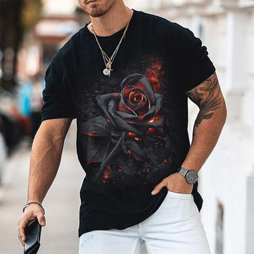 Rose Print Handsome Cotton Men's Tops