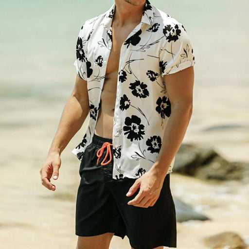 Men'S Short Sleeve Shirt With Floral Print Buttons