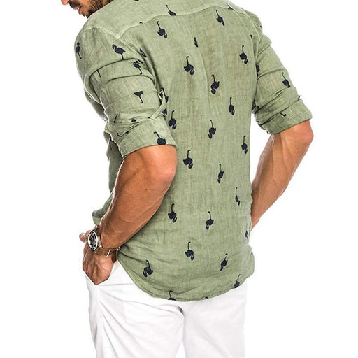 Men'S 3D Printed Linen Colorblock Lapel Shirt