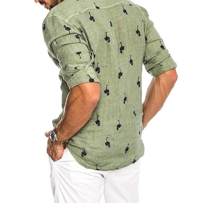Men'S 3D Printed Linen Colorblock Lapel Shirt