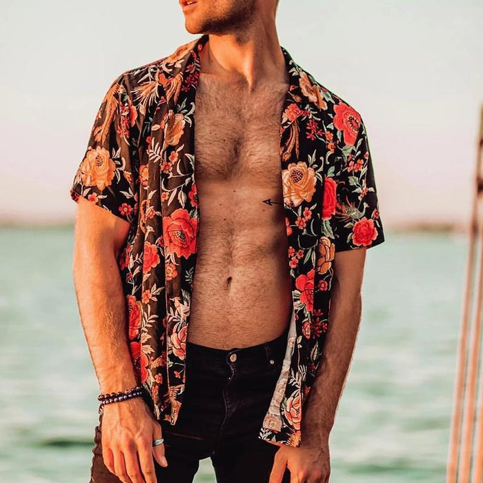 Colorblock Printed Loose Beach Men's Tops