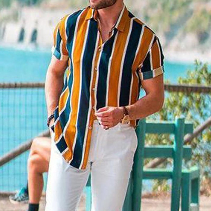 Men Casual Short Sleeves Striped Shirt