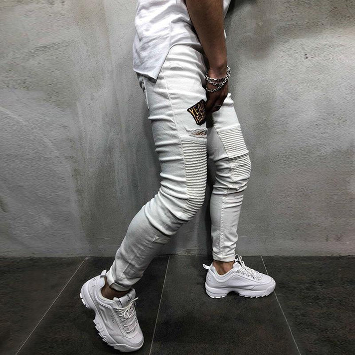 Men's Casual Slim Fit Hole Trousers Jeans