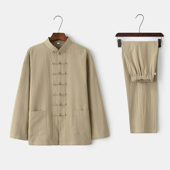 Casual Men's Tang Suits Long Sleeve Tops & Pants Two-pieces Chinese Style