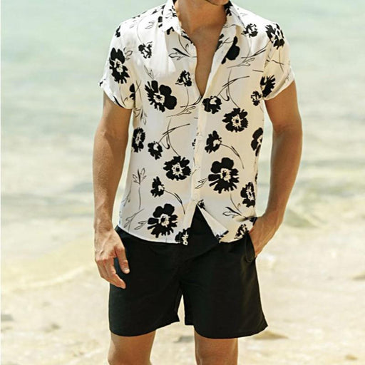 Men'S Short Sleeve Shirt With Floral Print Buttons