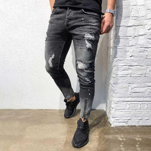 Men's Fashion Ripped Foot Zipper Jeans