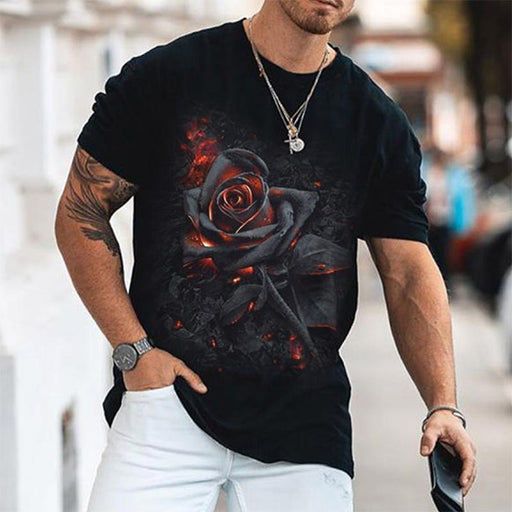 Rose Print Handsome Cotton Men's Tops