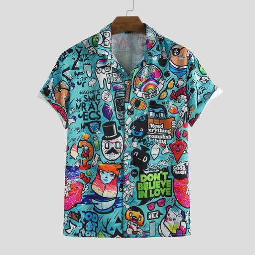 Men's Casual Graffiti Printed Short-Sleeved Shirt