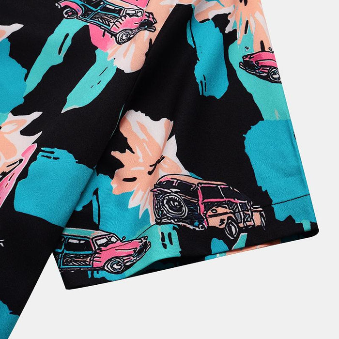 Men'S Car Graffiti Printed Casual Short-Sleeved Shirt