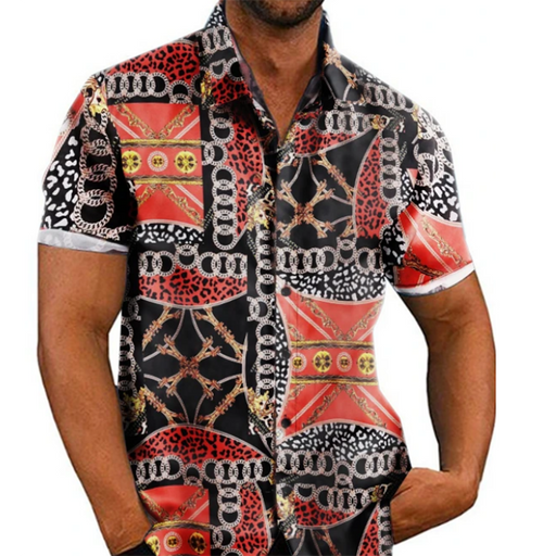 Men'S Printed Lapel Short Sleeve Shirt