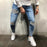 Men's Ripped Plaid Skinny Stretch Distressed Jeans