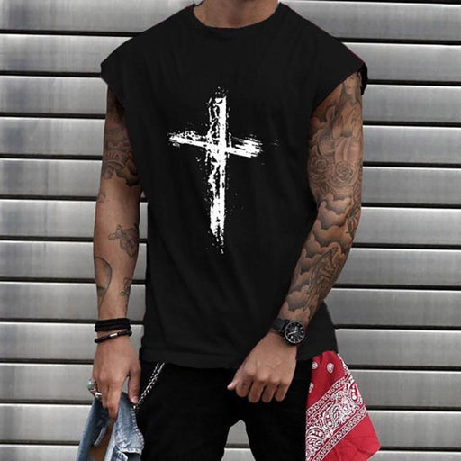Men's Round Neck Short Sleeve Cross T-shirt